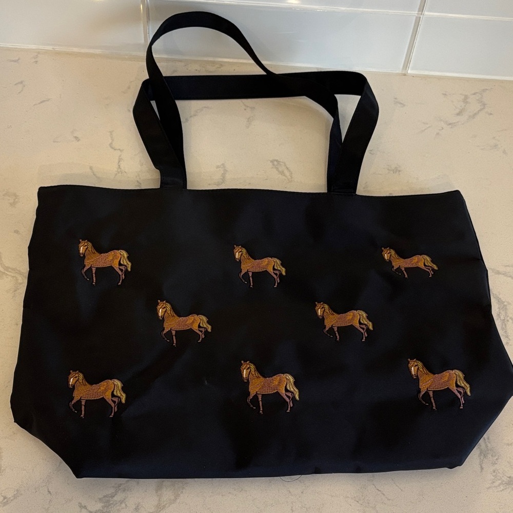 Black Tote Bag with Horse Embroidery - Picture 1 of 9